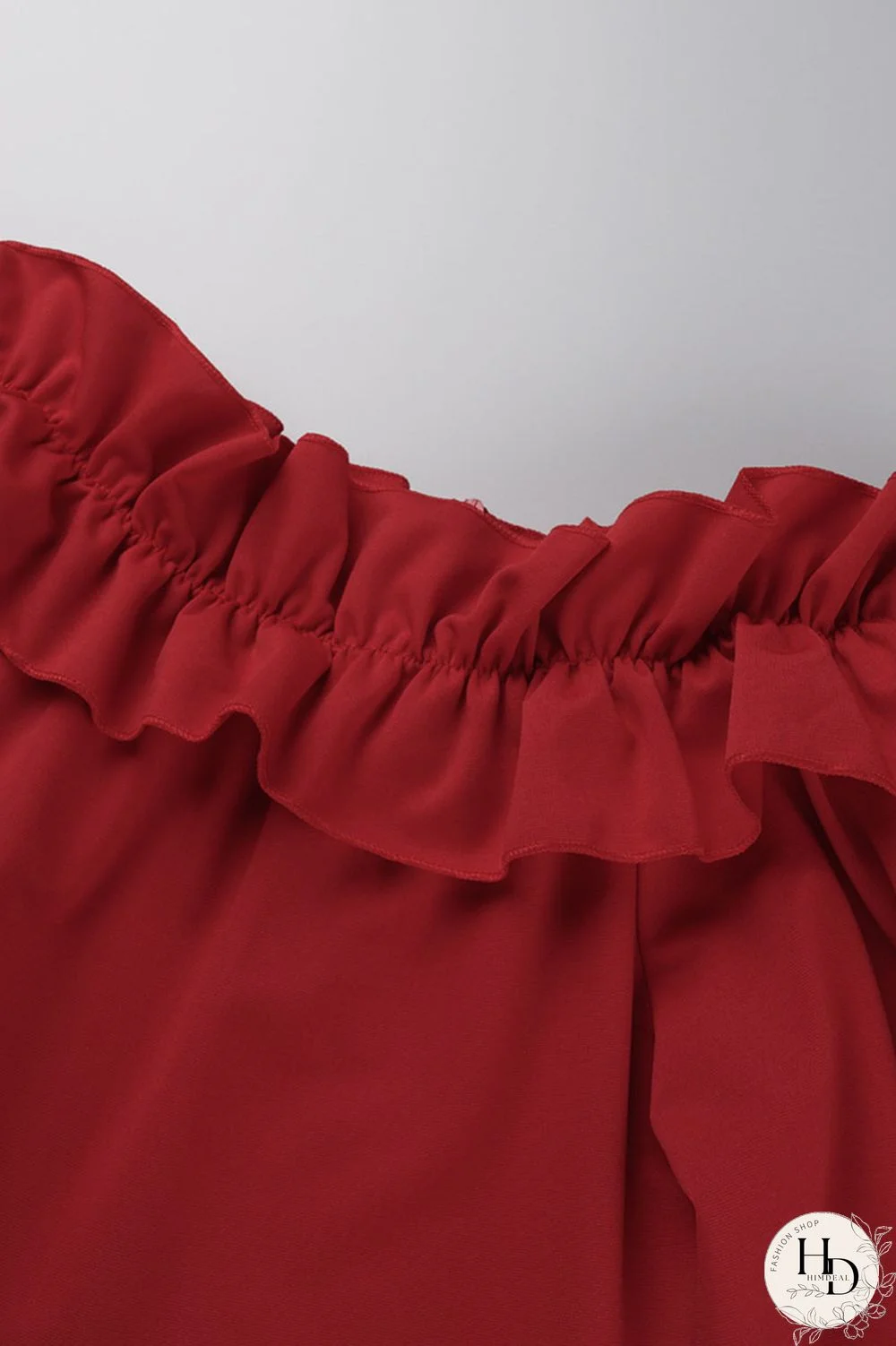 Rose Red Elegant Solid Patchwork Flounce Off the Shoulder One Step Skirt Dresses