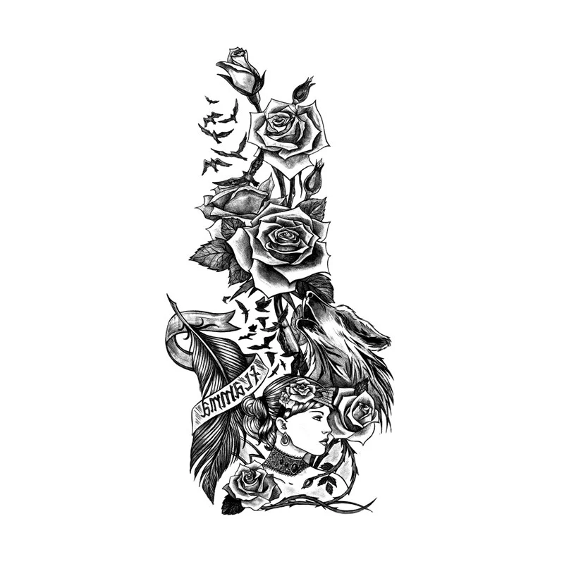 Sdrawing Styles Angel/devil/tiger/lion/wolf Waterproof Temporary Tattoos Men Flash Tatoo Stickers Tattoo Body Art Henna Fake Tattoos