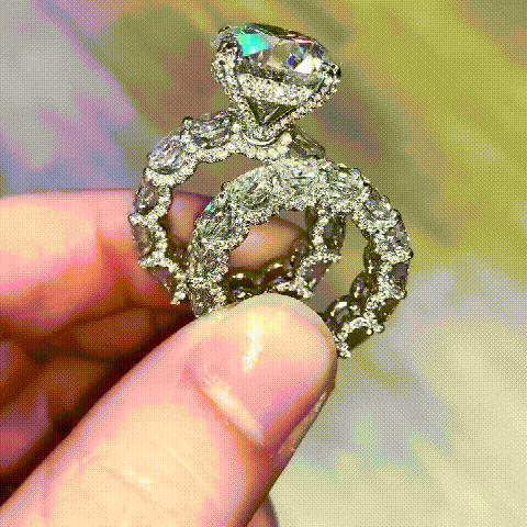 18K Gold Pristine Rock In A Cushion Halo Women Ring