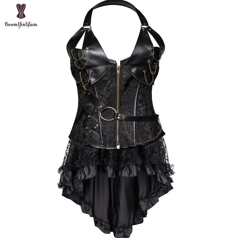 Plus Size Victorian Asymmetrical Ruffled Satin Lace Trim Gothic Skirts Women Corset Vintage Steampunk Skirt 937#