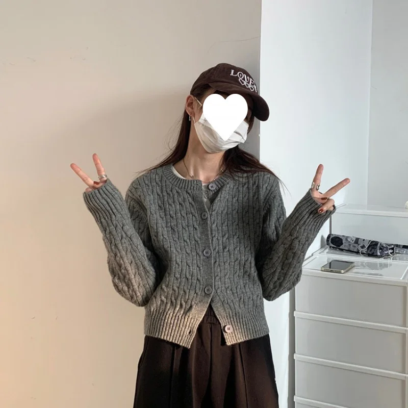 Uveng Uveng Women's Coat In The Spring And Autumn With The College Style Gray Knitted Shirt Small Short Shirt