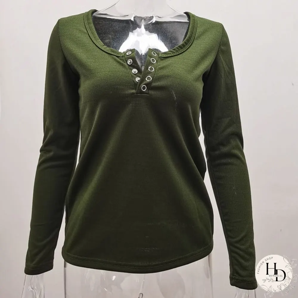 Spring Tight-fitting Bottoming Shirt U-neck Ribbed Long-sleeved Blouse Women's Clothing