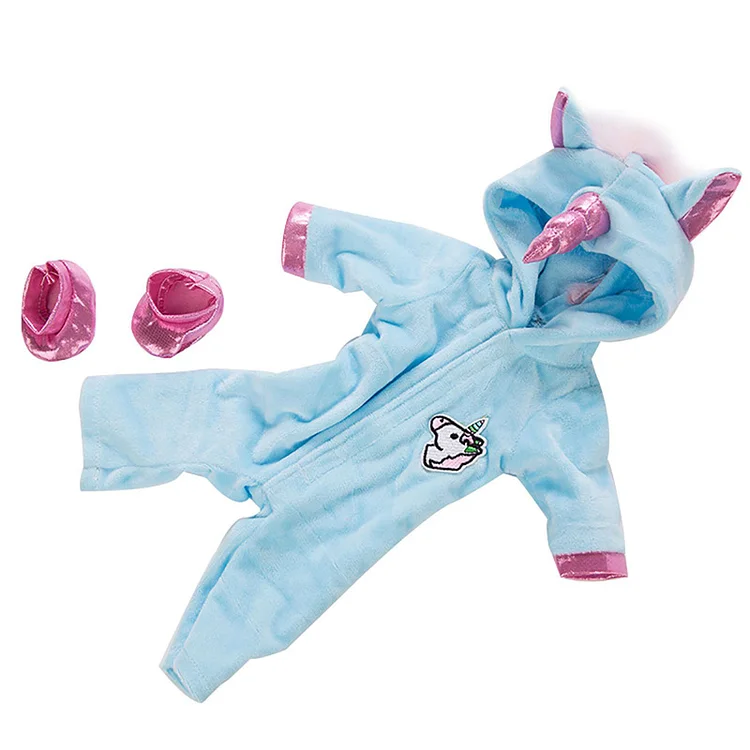 For 16" Full Body Silicone Baby Doll Blue Unicorn Romper 2-Pieces Set Accessories Rebornartdoll® RSAW-Rebornartdoll®