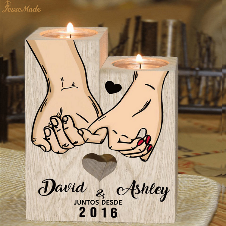 A mi querido/a-Candelero de madera de dos piezas sin candela con nombres y fecha personalizados