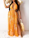 Plunging Irregular Clipping Empire Maxi Dress