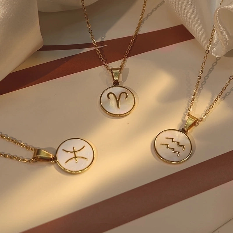 Stainless Steel 18K Gold Plated Basic Plating Constellation Shell Pendant Necklace