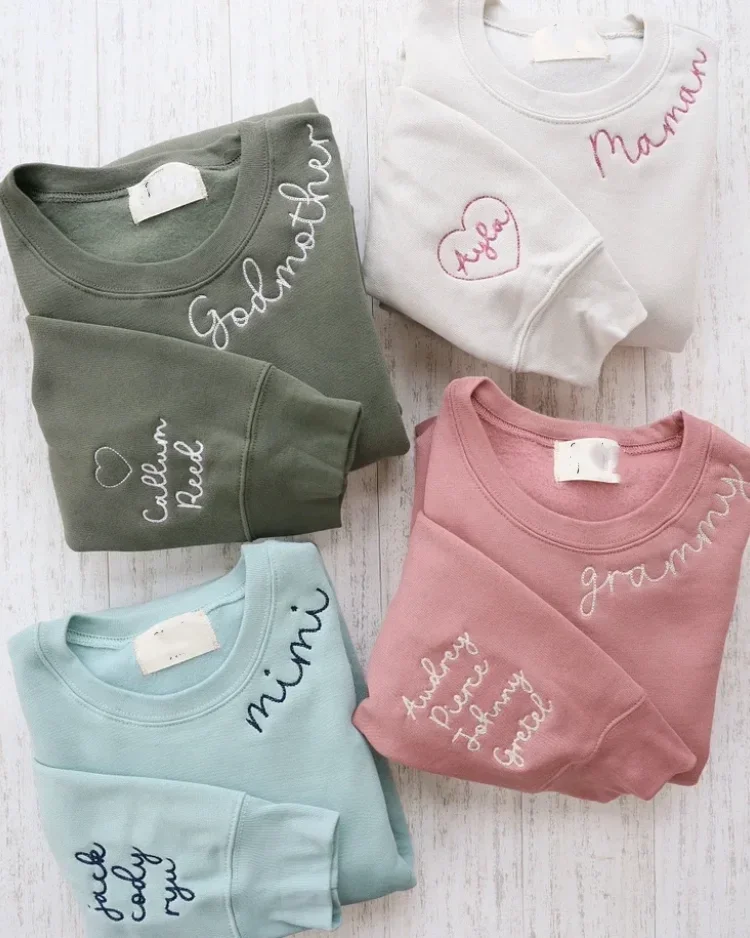 CUSTOM EMBROIDERED CREW + Custom Embroidered Crew Neck Sweatshirt,Suitable for mom, grandmother, wife, as a gift for Mother's Day, birthday, anniversary