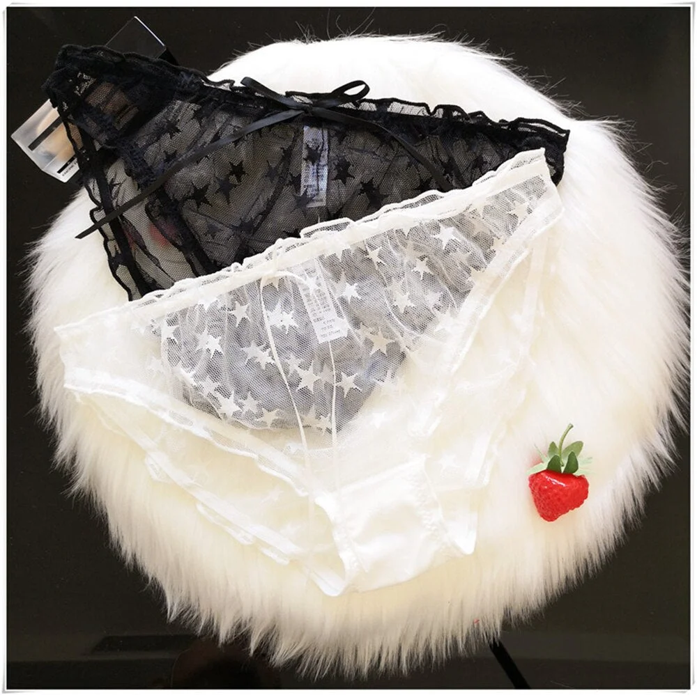 Women Sexy Lace Lingerie Temptation Low-waist Panties Star Pattern Underpants Female Transparent Hollow Out Briefs Underwear