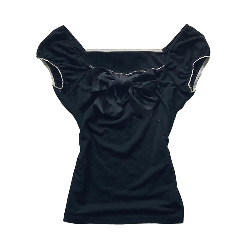 Megaarcadee Harajuku Retro Y2K Aesthetic Womens Long Sleeve Top Sexy Slim Chic Aesthetic Lace Bow Design Mini Skirt Gothic E-Girl Streetwear