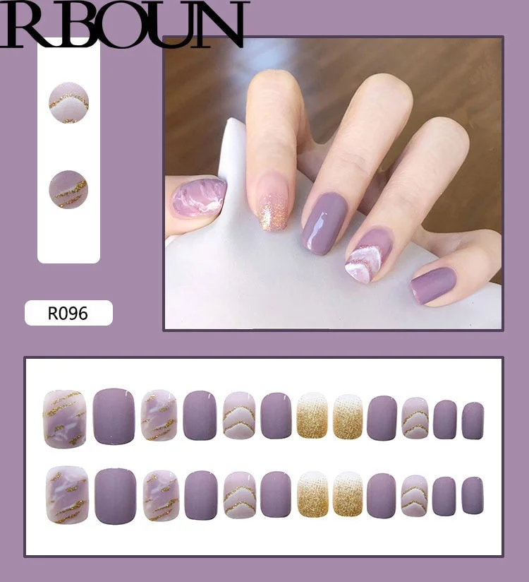 French Nails Art Tips Fake Nail Press on False with Glue Designs Set Full Cover Artificial Box Short Display Kiss Stick Square-Nail Inspo