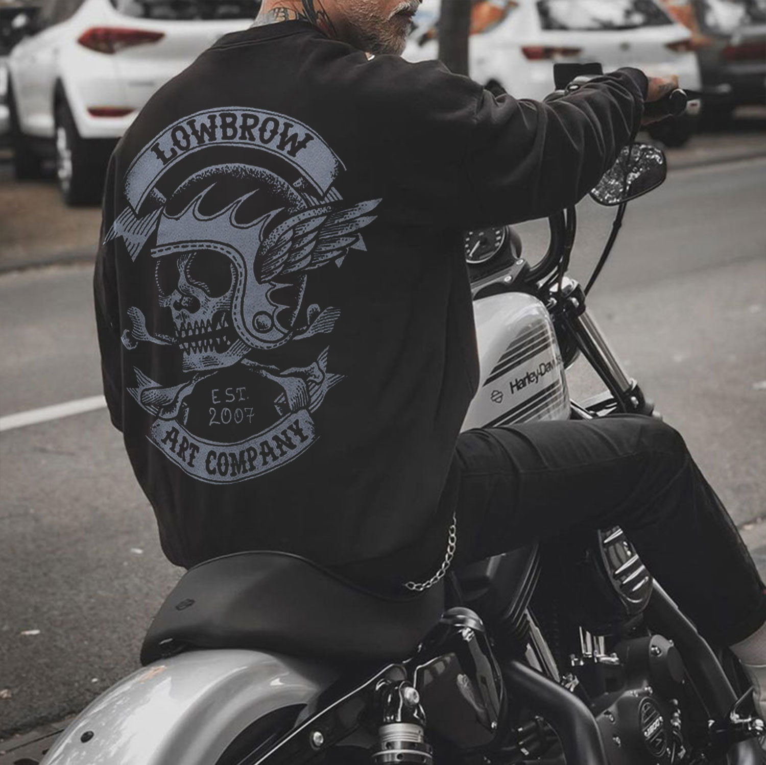 LOWBROW ART COMPANY Skull with Winged Helmet Black Print Sweatshirt