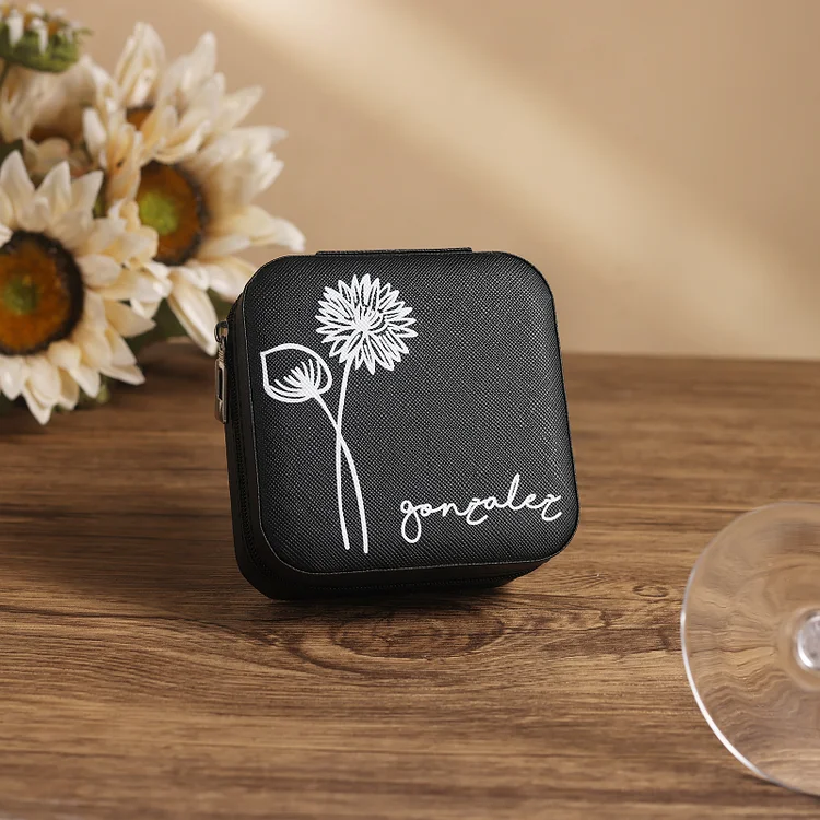 Custom Name Jewelry Gift Box with Birth Flower Personalized Travel Jewelry Box White Box