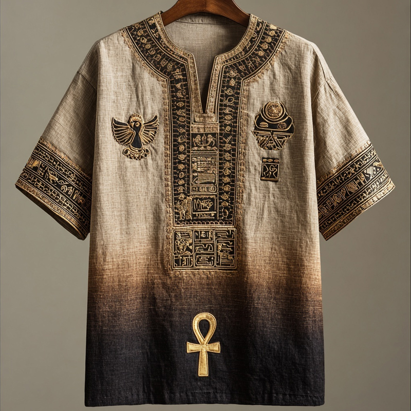 Ankh Ancient Egyptian Vintage Gradient Linen Shirt