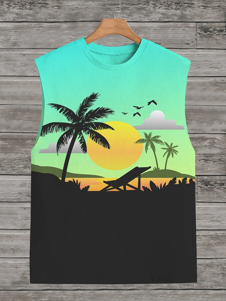 Men's Hawaii Leisure Vacation Under The Coconut Trees By The Seaside Print Tank Top