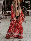 Hawaii Style Floral Printed Long Sleeves Maxi Dress