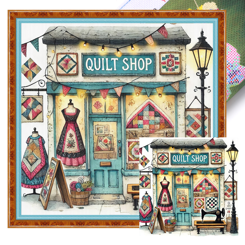 Sewing Cottage Full 14CT Pre-stamped Canvas(40*40cm) Cross Stitch