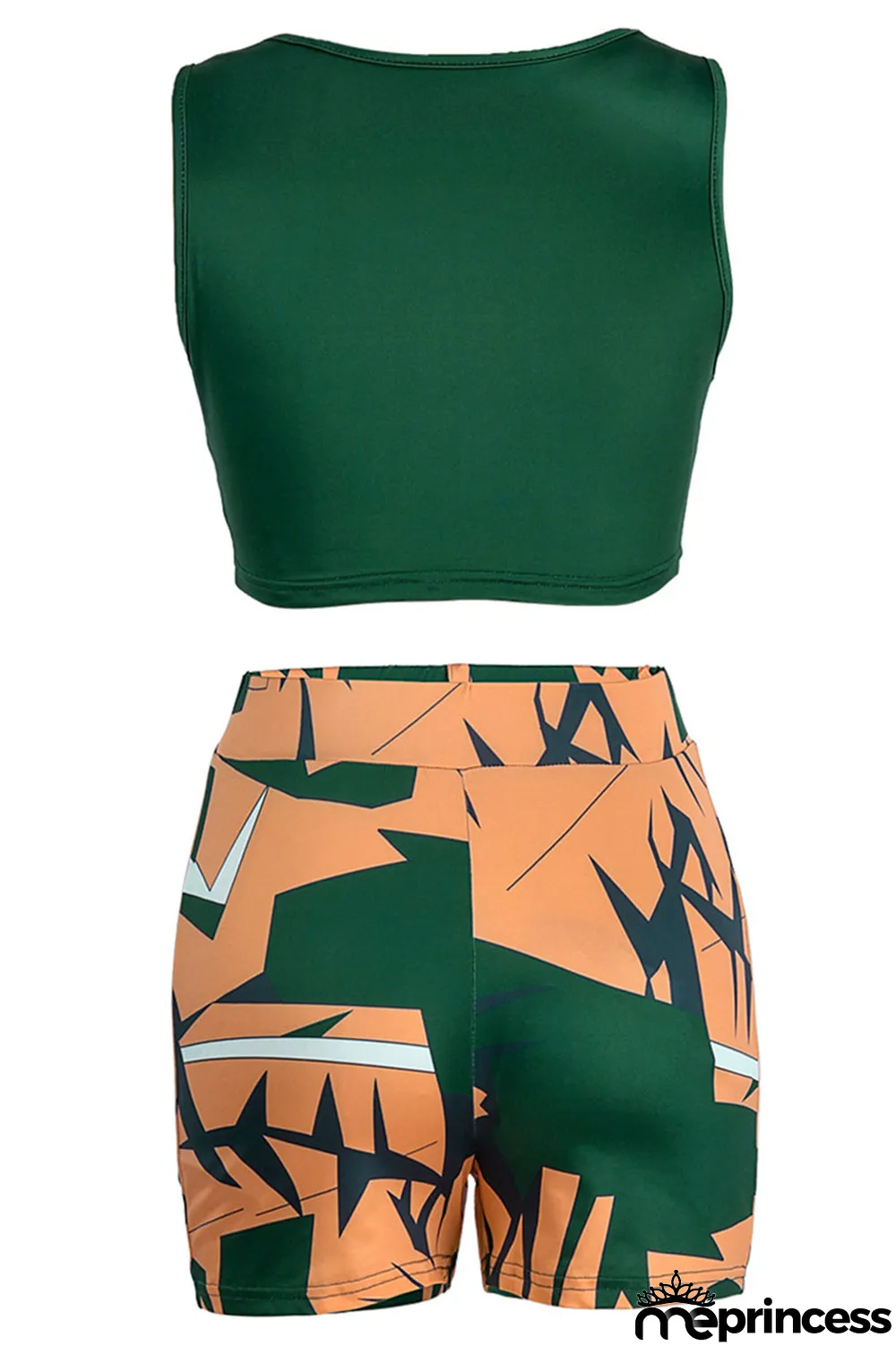 Red Casual Print Patchwork U Neck Sleeveless Two Pieces