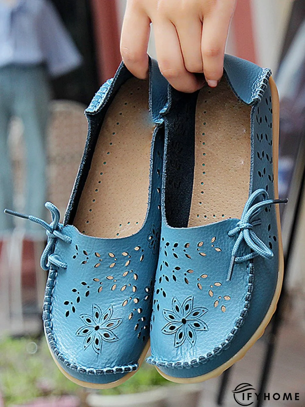 Cowhide Hollow Lace-up Portable Shoes | IFYHOME