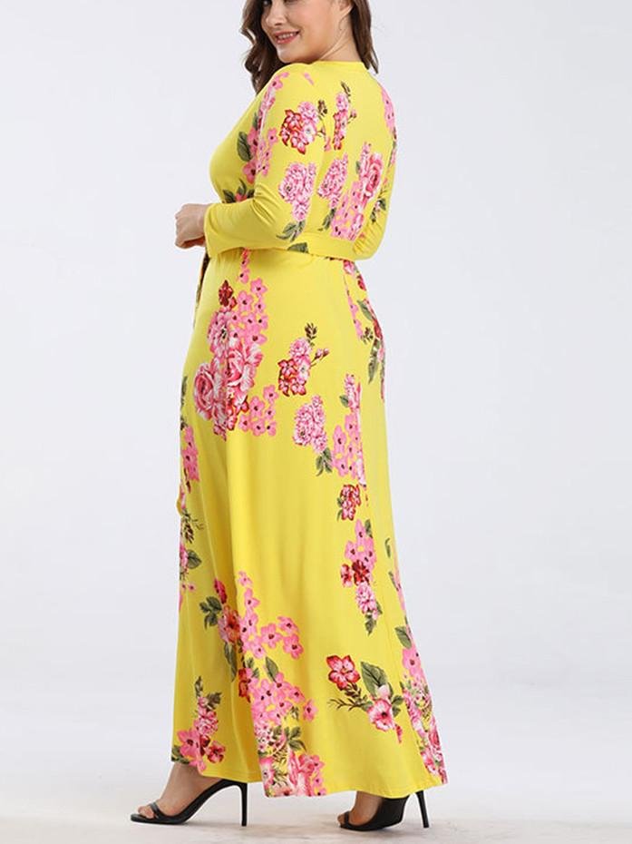 Summer Floral V Neck Clothes for Pregnant Women Printing  Long Sleeve Dress