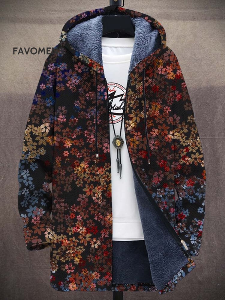Vintage Floral Unisex Plush Thick Long-Sleeved Sweater Cardigan Coat Colorful / S