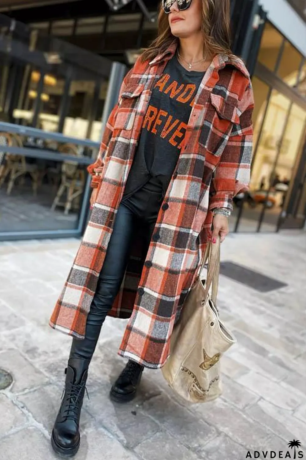 New Fashion Plaid Long Woolen Coat