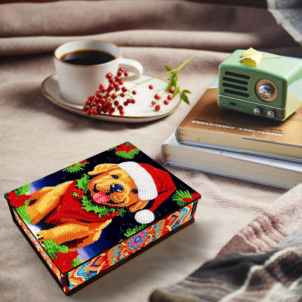 DIY Xmas Dog Diamond Painting Jewelry Storage Box DIY Special Shaped Drill Case
