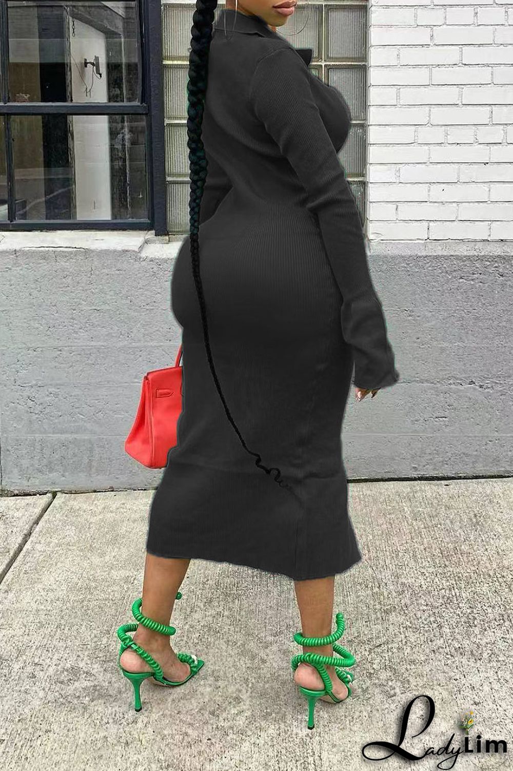Black Casual Solid Patchwork Buckle Turndown Collar One Step Skirt Dresses