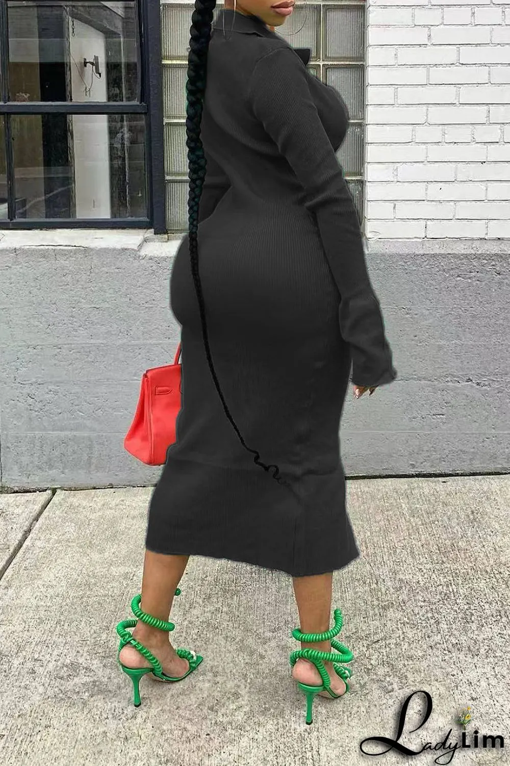 Black Casual Solid Patchwork Buckle Turndown Collar One Step Skirt Dresses