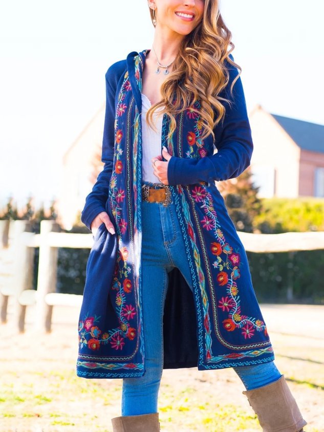 Casual Printed Long Sleeve Plus Size Hoodie Jacket