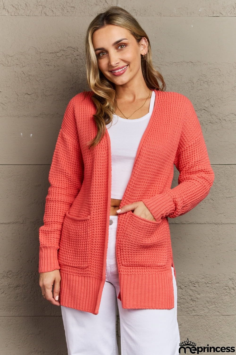 Zenana Bright & Cozy Full Size Waffle Knit Cardigan