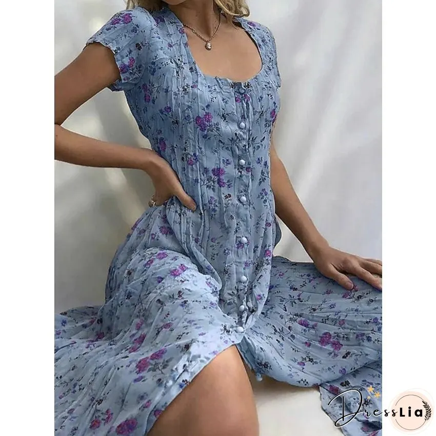 Floral Print Women's Short Sleeve Shift Dress
