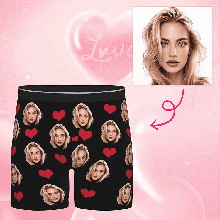 【Byxhuc】Custom Boxers for Men with Face, Heart Boxers for Men, Customized Gifts for Men Boyfriend on Birthday Christmas Anniversary