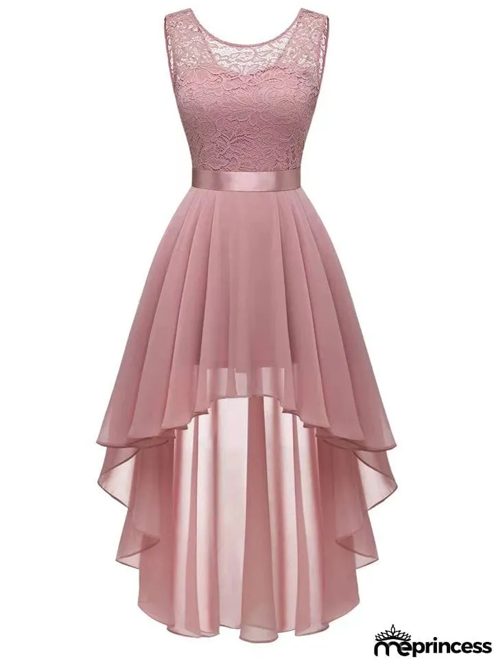 Women's Lace Splicing Round Neck Backless Chiffon Elegant Dress