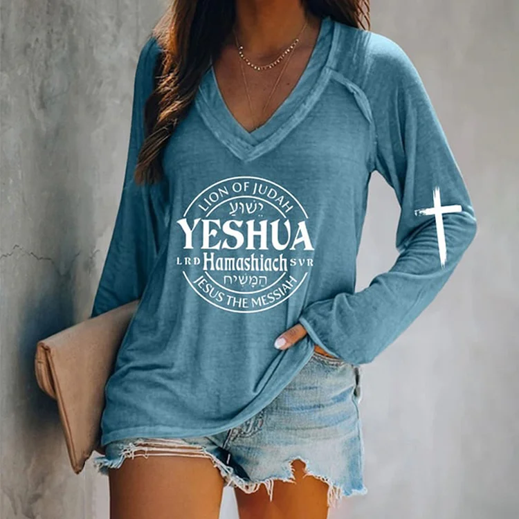 VChics Yeshua Hamashiach Jesus Is Messiah Printed Casual T-Shirt