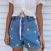Fashion Chrysanthemum Embroidered Denim Shorts by Inlyline