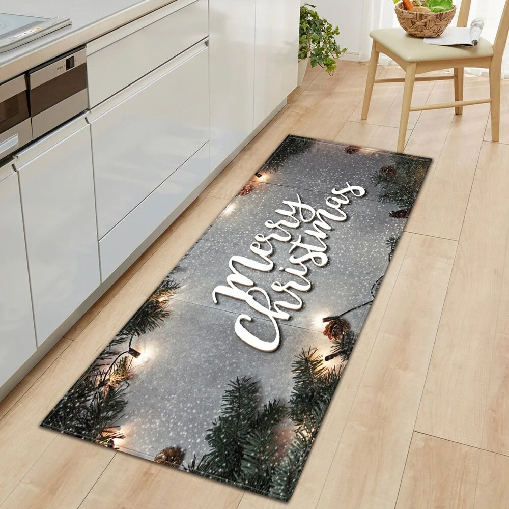 Christmas Kitchen Mat Rectangle Entrance Doormat Bedroom Home Floor Decoration Living Room Carpet Hallway Bathroom Anti-slip Rug