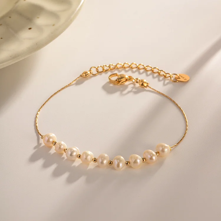 Natural Freshwater Pearl 18k Gold Stainless Steel Bracelet