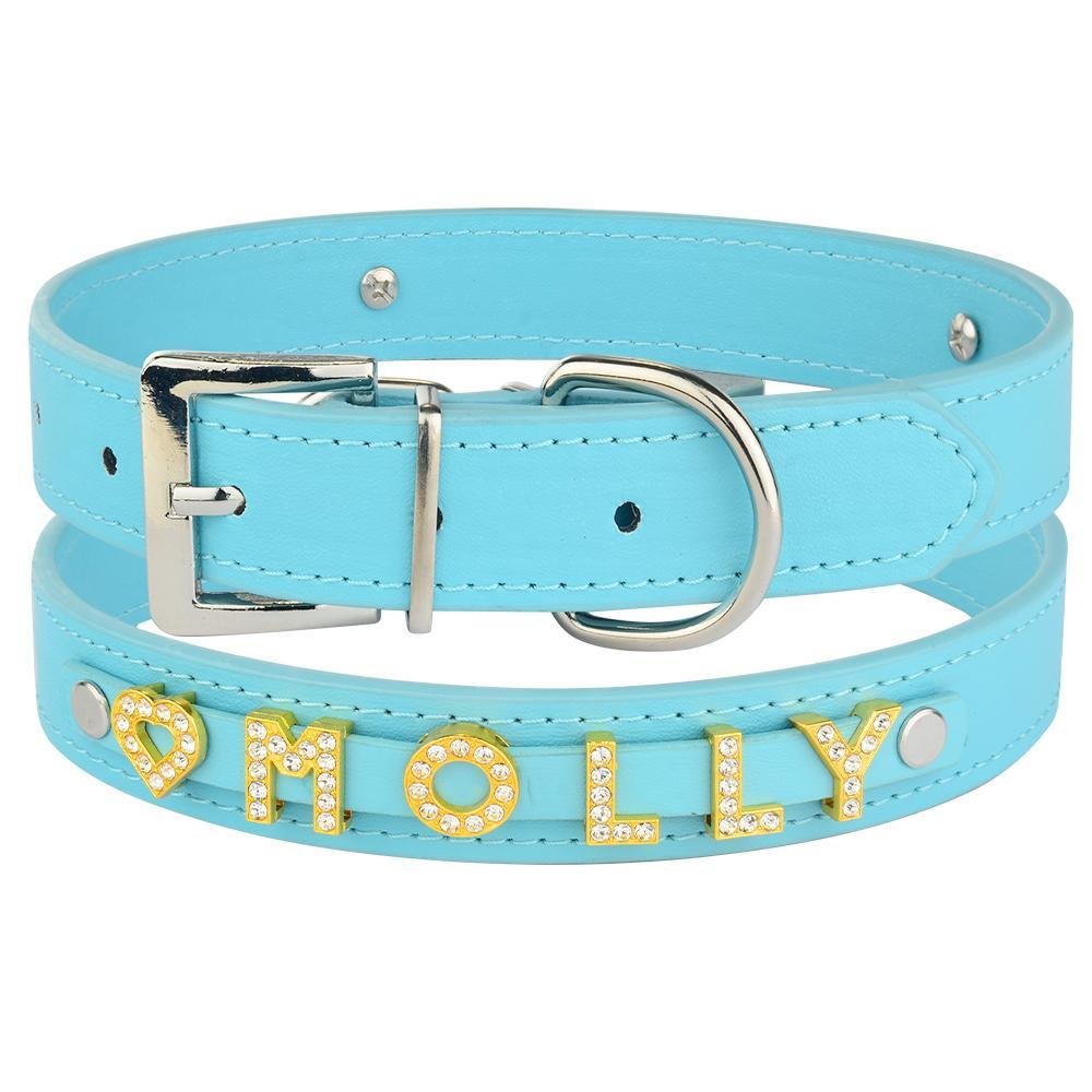 Custom Name Rhinestones Leather Personalized Dog Collar-VESSFUL