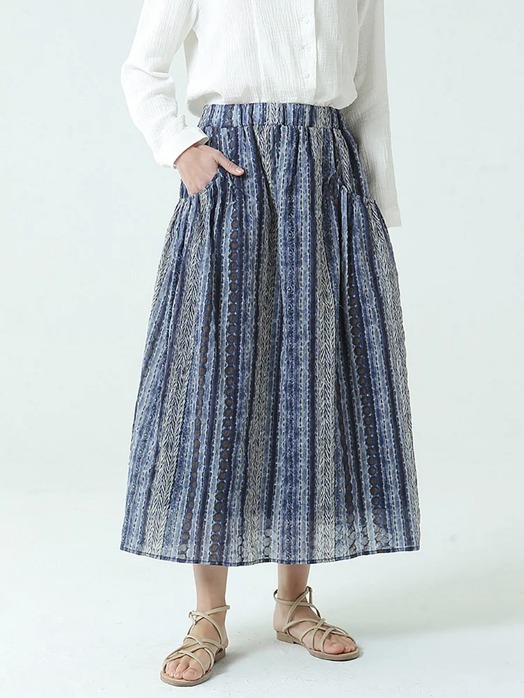 Plus Size Cotton Spring Summer Elastic Waist Roomy Skirt