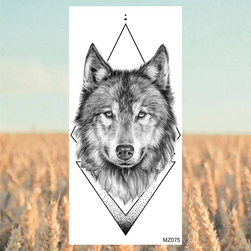 Black Lion Fashion Calf Temporary Tattoos For Women Adult Men Lion Geometric Owl Fake Tattoo Realistic Body Art Decoration Tatoo