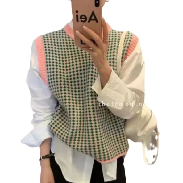 Uveng Uveng And Autumn 2024 New Chiffon Sleeve Temperament Splicing Knitted Sweater Loose Sexy Lanky Sleeve Top Woman