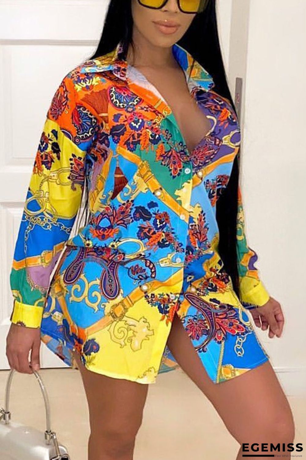 Yellow Street Striped Print Cardigan Mandarin Collar Plus Size Shirt Dress | EGEMISS