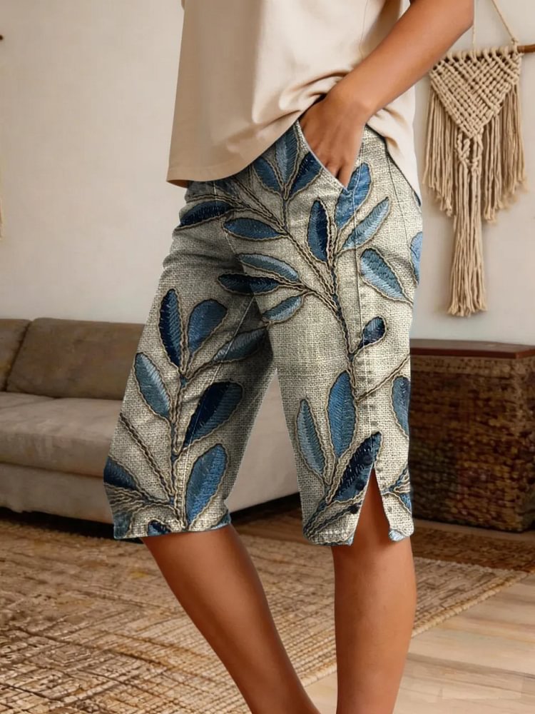 Women's Bohemian-Style Textured Pattern Art Print Casual Denim Shorts
