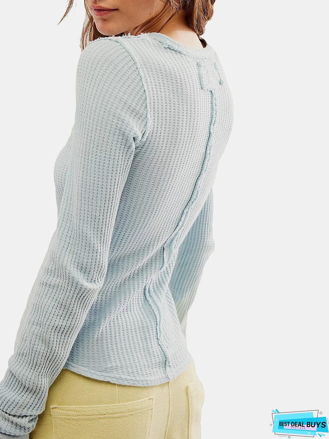 Exposed Seam Round Neck Long Sleeve T-Shirt