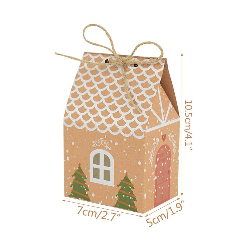 10Pcs Christmas House Shape Candy Bags Christmas Gift Box Cookie Bags Packaging Boxes Christmas Tree Pendant Party Decorations