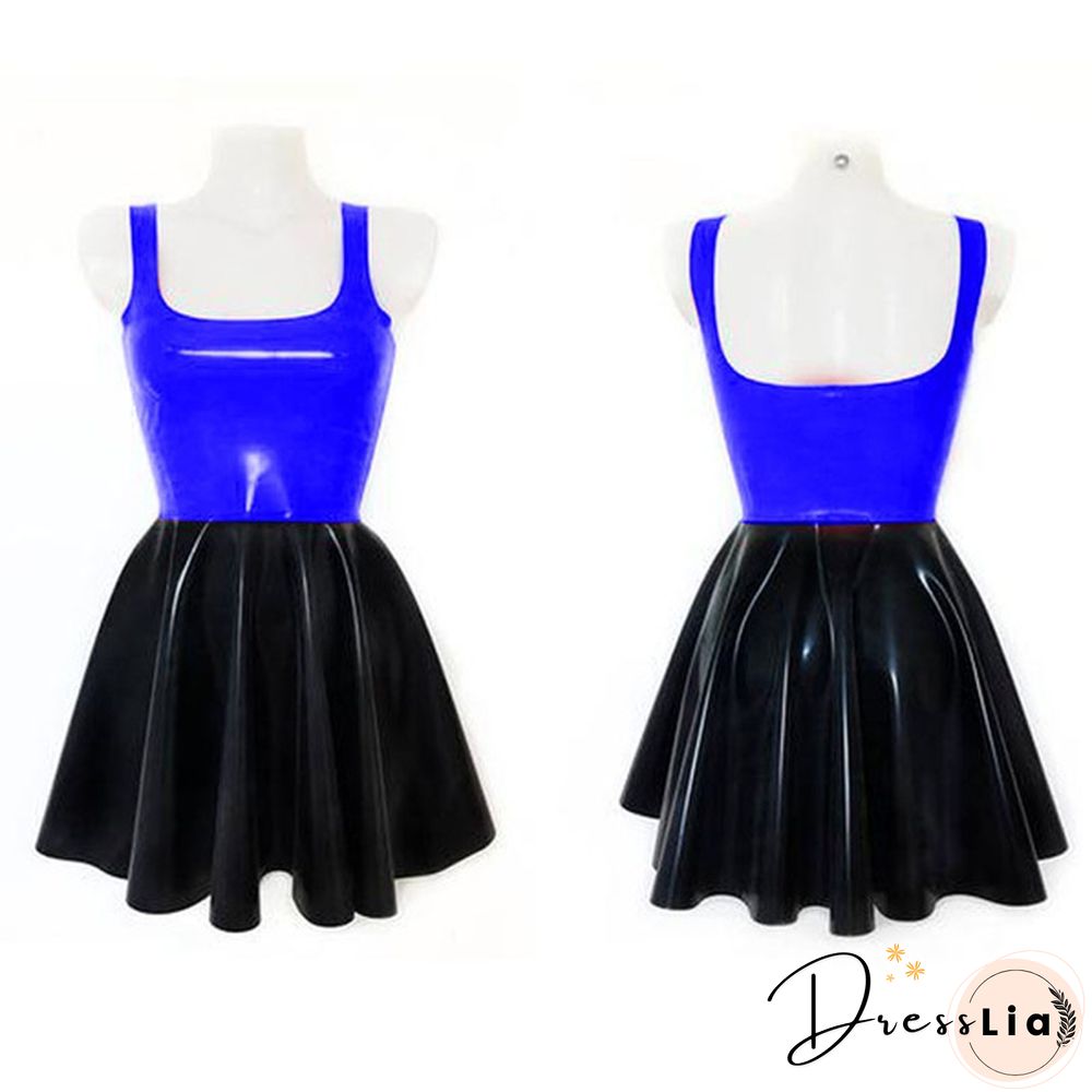 Plus Size A-line Sleeveless Mini Dress Ladies Splicing Color Pleated PVC Dress Summer High Street Sundress Fashion Streetwear