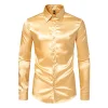 Men's Satin Nightclub Lined Long Sleeve Shirt Performance Shirt