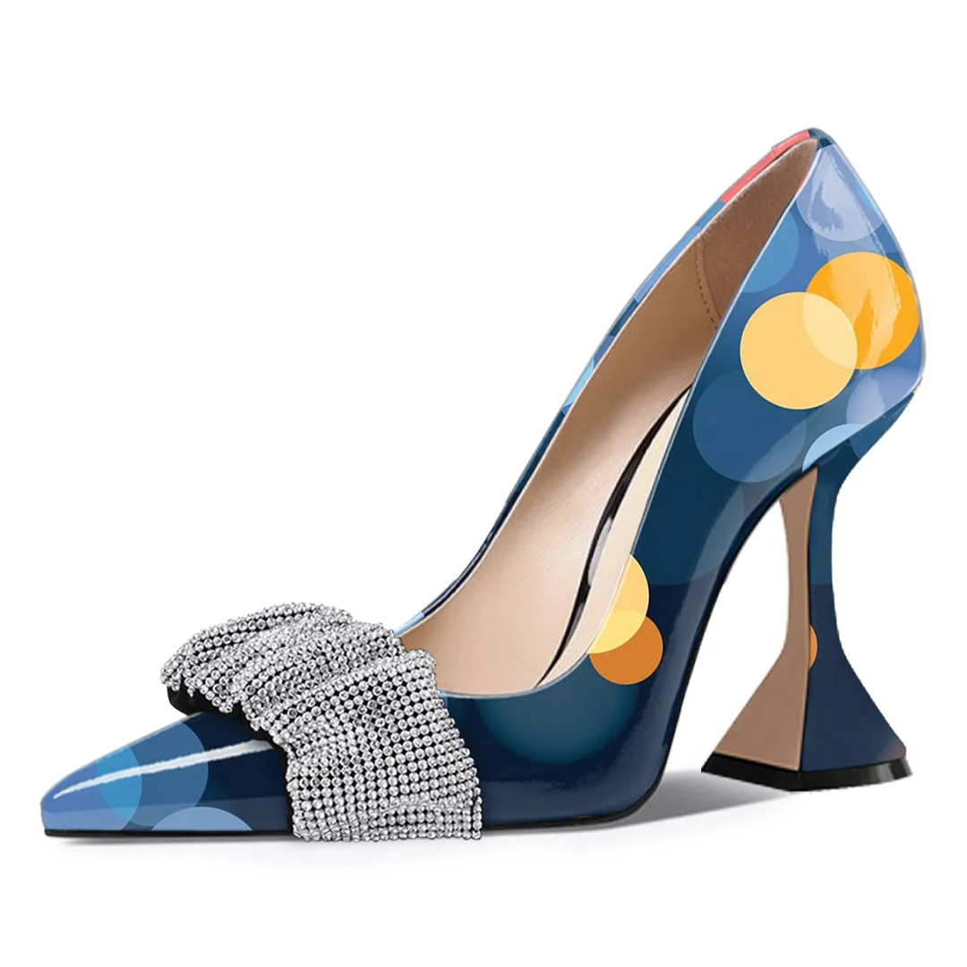 Colorful Printed Patent Leather Rhinestone Embellished High Heels