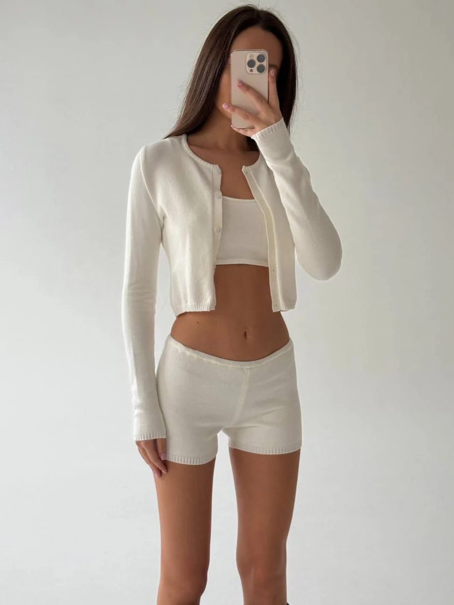 Athvotar Athvotar Knitted Shirt Home Cardigan Short Vest Shorts Light Pink White Optional Comfortable Fashionable Autumn And Winter Woman