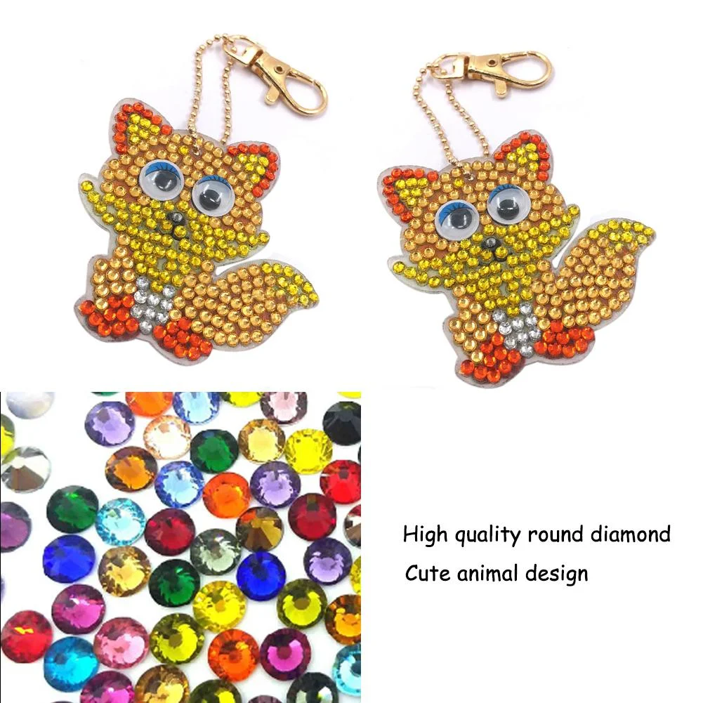 DIY Keychain Hand Made Diamond Painting Full Drill Pendants Art Crafts (Fox)